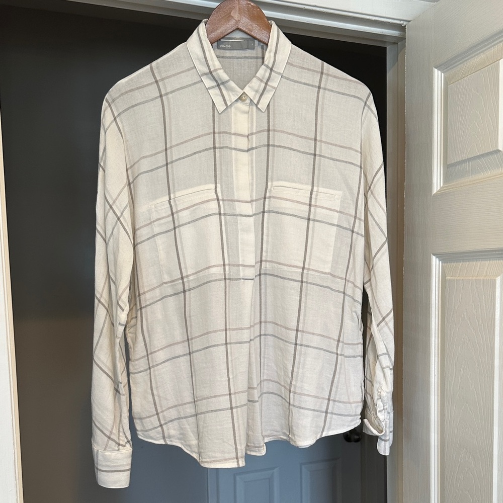 Vince cream/tan plaid tunic